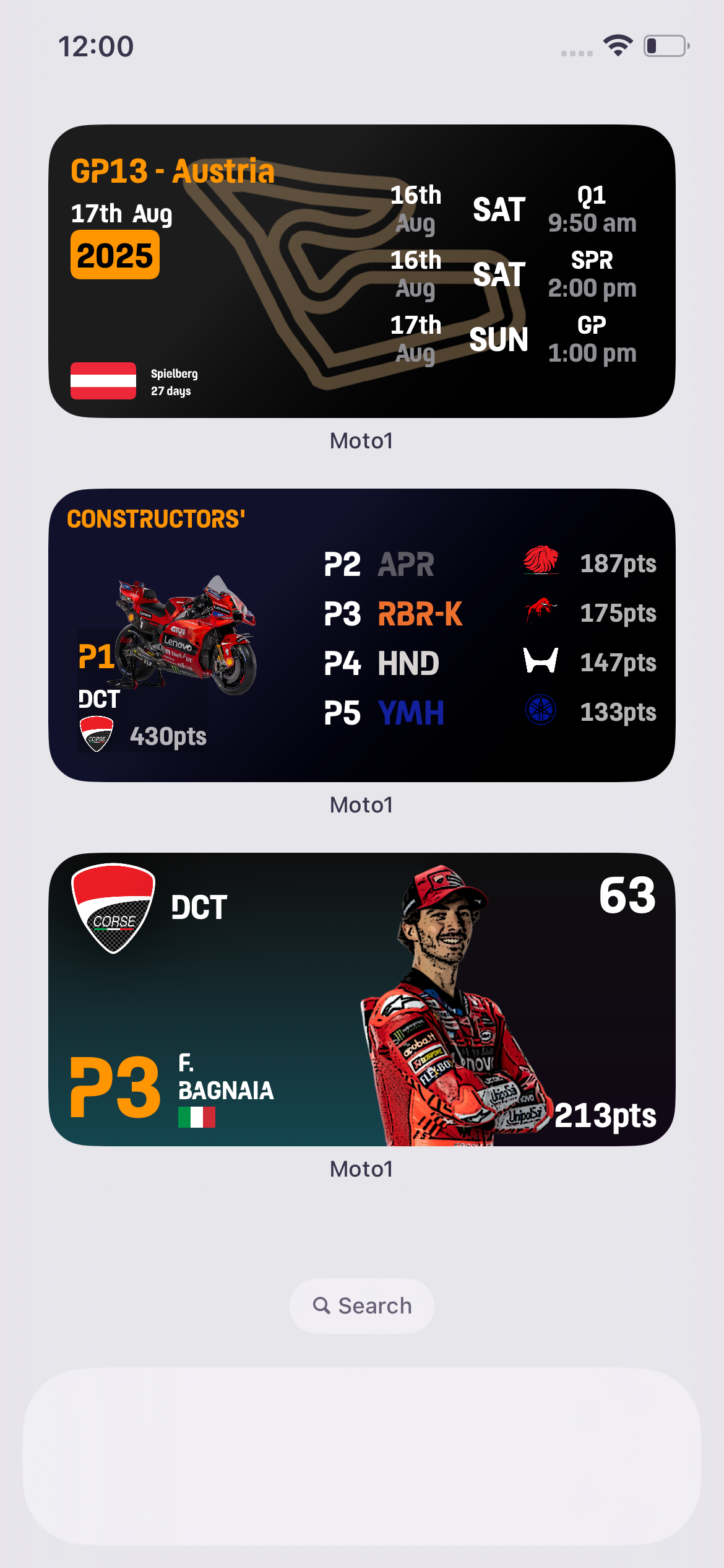 Moto1 widgets on iPhone home screen